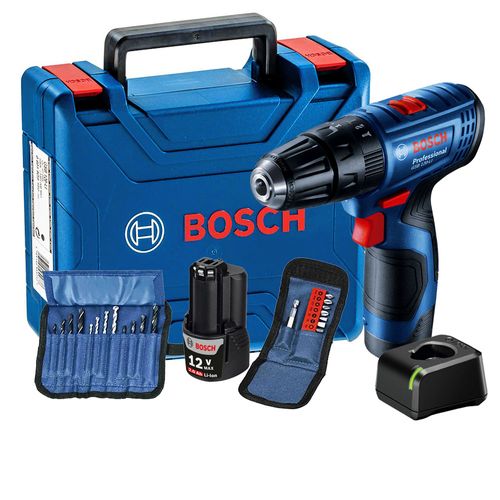 Parafusadeira e Furadeira de Impacto a Bateria de 3/8" Bosch GSB 120-LI 12V com 2 Baterias, 23 Acessórios e Carregador BIVOLT com Maleta