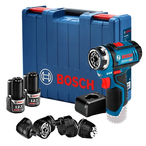 Parafusadeira e Furadeira a Bateria Bosch GSR 12V-15 FC Flexiclick 12V com 4 mandris, 2 baterias e Carregador BIVOLT com Maleta