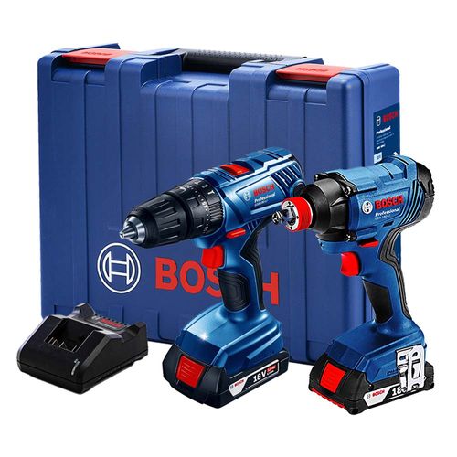 Combo 18V Bosch Parafusadeira e Furadeira de Impacto GSB 180-LI + Chave de Impacto GDX 180-LI 2 Baterias e Carregador BIVOLT com Maleta