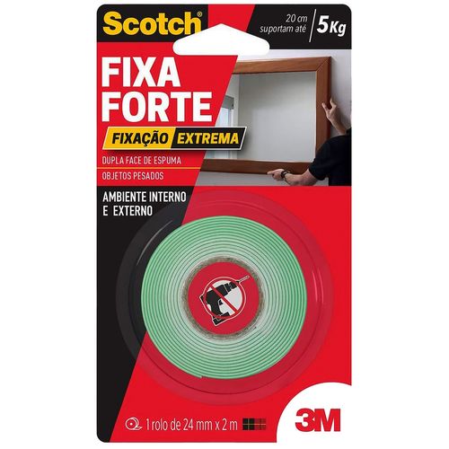 Fita Dupla Face 3M™ Scotch® Fixa Forte Fixação Extrema 24mm x 2metros