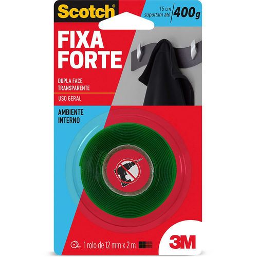 Fita Dupla Face 3M™ Scotch® Fixa Forte Transparente 12mm x 2metros