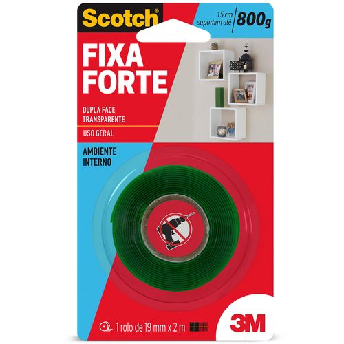 Fita Dupla Face 3M™ Scotch® Fixa Forte Transparente 19mm x 2metros