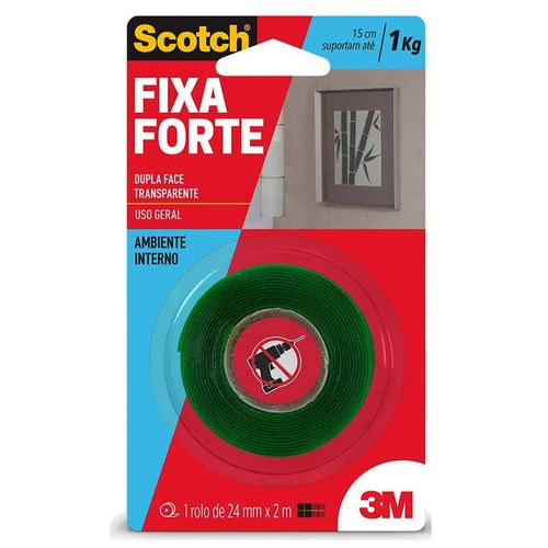 Fita Dupla Face 3M™ Scotch® Fixa Forte Transparente 24mm x 2metros