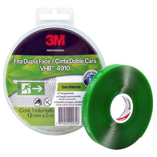 Fita 3M™ VHB™ Dupla-Face de Adesivo Transferível 4910 12mm x 5metros