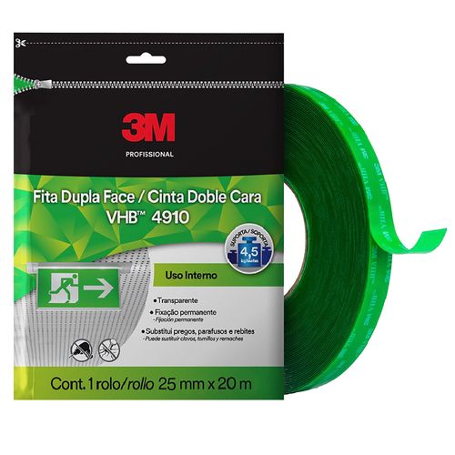 Fita 3M™ VHB™ Dupla-Face de Adesivo Transferível 4910 Transparente 25mm x 20m Embalagem Flow Pack