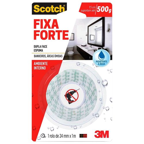 Fita Dupla Face 3M™ Scotch® Fixa Forte Banheiro 24mm x 1metros
