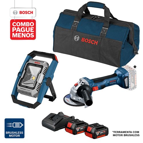 Combo Pague Menos Bosch 18V - Esmerilhadeira + Lanterna + 2 Baterias + Carregador + Bolsa