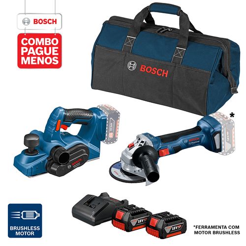 Combo Pague Menos Bosch 18V - Esmerilhadeira + Plaina + 2 Baterias + Carregador + Bolsa
