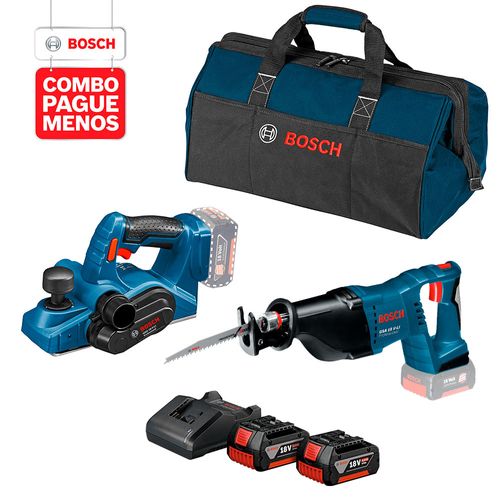 Combo Pague Menos Bosch 18V - Serra Sabre + Plaina + 2 Baterias + Carregador + Bolsa