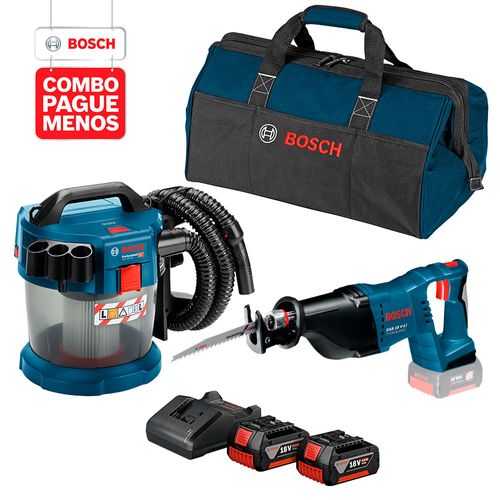 Combo Pague Menos Bosch 18V - Serra Sabre + Aspirador de Pó + 2 Baterias + Carregador+ Bolsa