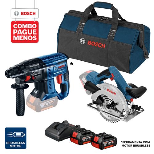 Combo Pague Menos Bosch 18V - Serra Circular + Martelete + 2 Baterias + Carregador + Bolsa