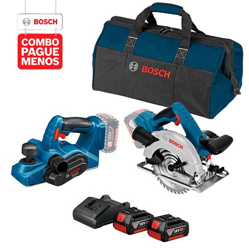Combo Pague Menos Bosch 18V - Serra Circular + Plaina + 2 Baterias + Carregador + Bolsa