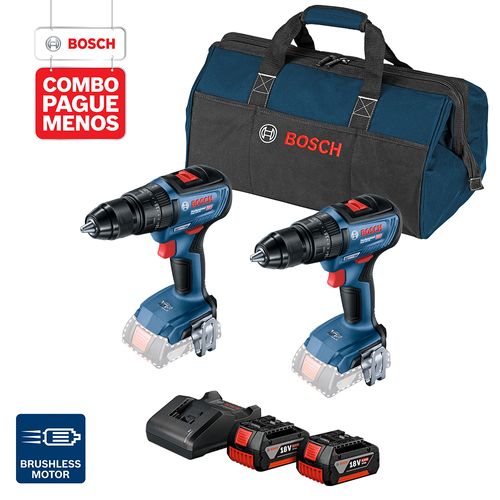 Combo Pague Menos Bosch 18V Parafusadeira/Furadeira + Parafusadeira/Furadeira + 2 Baterias + Carregador + Bolsa
