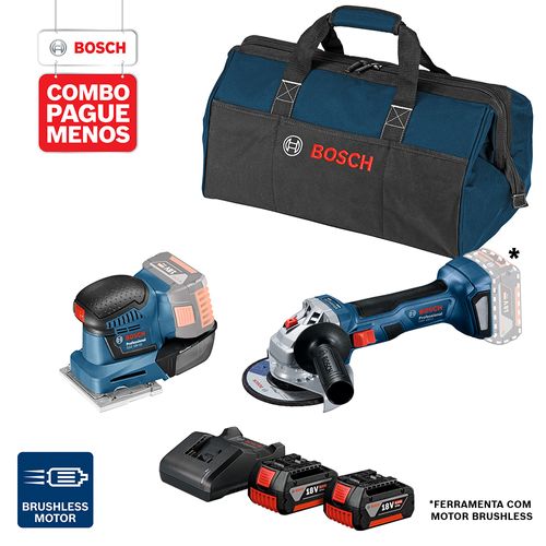 Combo Pague Menos Bosch 18V - Esmerilhadeira + Lixadeira + 2 Baterias + Carregador + Bolsa