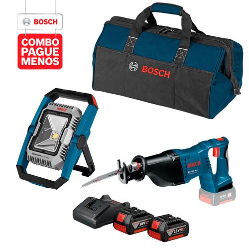 Combo Pague Menos Bosch 18V - Lanterna + Serra Sabre + 2 Baterias + Carregador + Bolsa