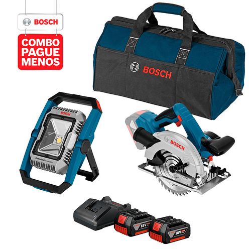 Combo Pague Menos Bosch 18V - Lanterna + Serra Circular + 2 Baterias + Carregador + Bolsa