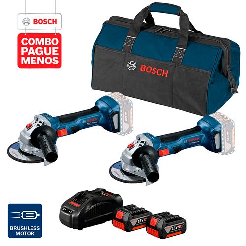 Combo Pague Menos Bosch 18V - Esmerilhadeira + Esmerilhadeira + 2 Baterias + Carregador + Bolsa