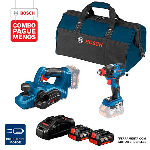 Combo Pague Menos Bosch 18V - Chave de Impacto + Plaina + 2 Baterias + Carregador + Bolsa