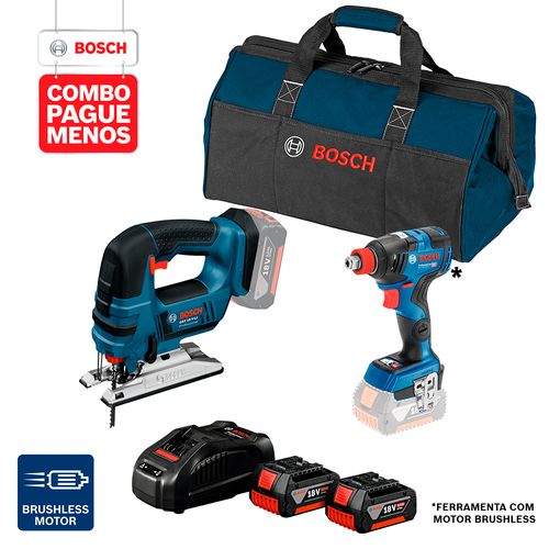Combo Pague Menos Bosch 18V - Chave de Impacto + Serra Tico-Tico + 2 Baterias + Carregador + Bolsa