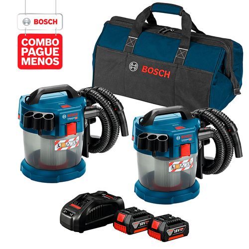 Combo Pague Menos Bosch 18V - Aspirador de Pó + Aspirador de Pó + 2 Baterias + Carregador + Bolsa