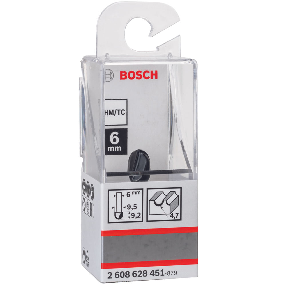 Fresa de Meia-Cana Bosch 6 mm, R1 4,7 mm, D 9,5 mm, L 9,2 mm, G 40 mm