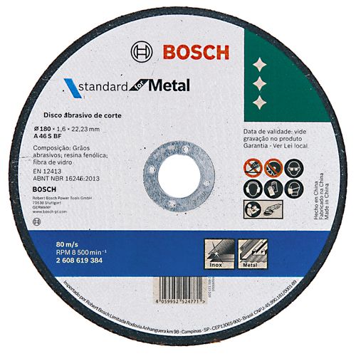Disco de Corte Bosch Standard for Metal 180x1,6mm Reto