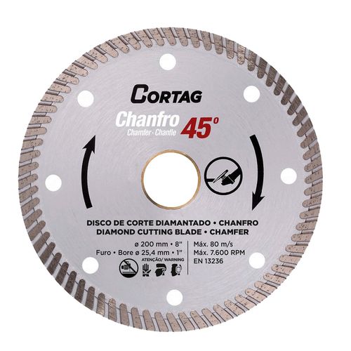 Disco de Corte Diamantado Chanfro 45º Ø200 MM X 25,4 MM 61681 Cortag