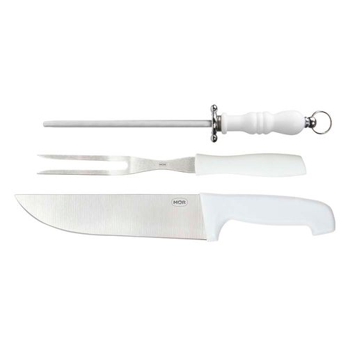 Conjunto Para Churrasco 3 Peças Garfo Faca e Chaira Mor