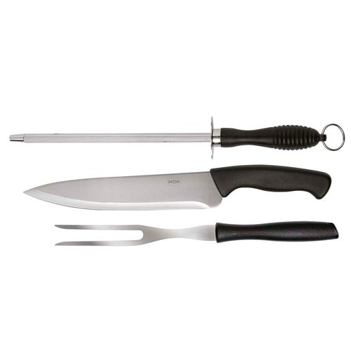 Conjunto Para Churrasco 3 Peças Faca Garfo e Chaira Mor