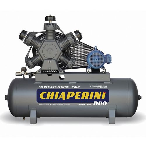 Compressor de Ar Alta Pressão Industrial 60 pcm 425 L DUO 60 Pés Trifásico Chiaperini