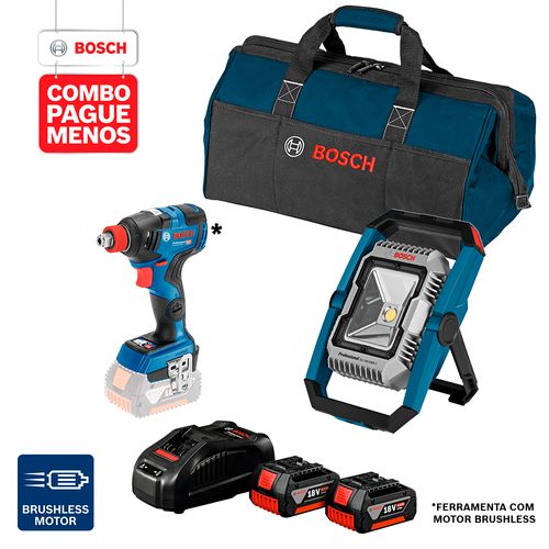 Combo Pague Menos Bosch 18V - Lanterna + Chave Impacto  + 2 Baterias + Carregador + Bolsa