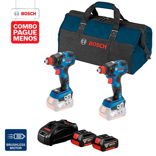 Combo Pague Menos Bosch 18V - Chave de  Impacto + Chave de Impacto + 2 Baterias + Carregador + Bolsa