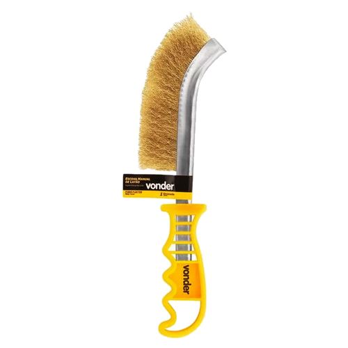 Escova Manual Universal De Latão Com Punho Plástico Amarelo 1 Fileira Vonder