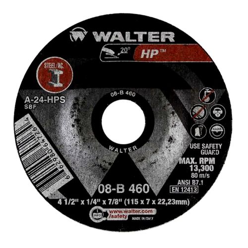 Disco de Desbaste HP para Aço e Inox 4.1/2" x 1/4" x 7/8" Walter