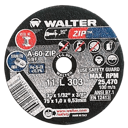 Disco de Corte Zip 3" x 1/32" x 3/8" 11-L 303 Walter