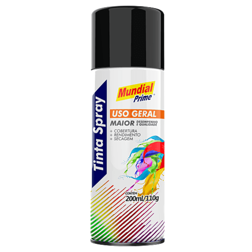 Tinta Spray Uso Geral Preto Brilhante AE01000102 Mundial Prime