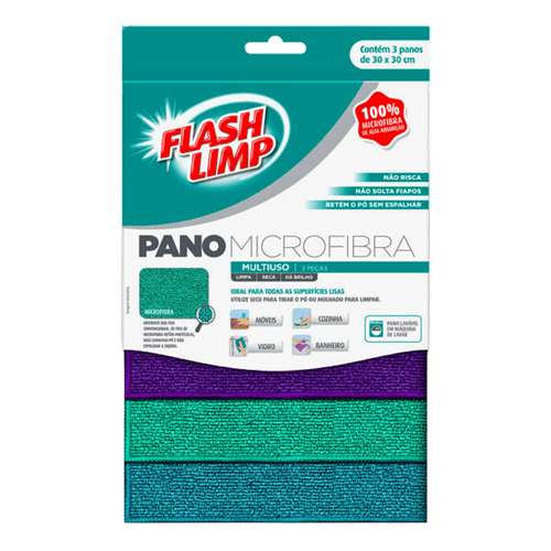 Pano Microfibra Multiuso 3 Peças FLP6742 Flash Limp