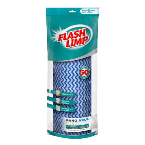 Pano P/ Limpeza Azul Multiuso Rolo 50 Unid FLP4565 Flash Limp