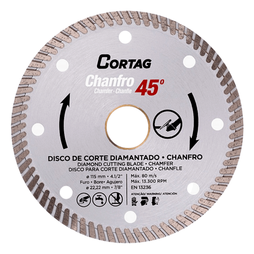 Disco Diamantado Turbo Chanfro 45° 115 Esmerilhadeira 61907 Cortag