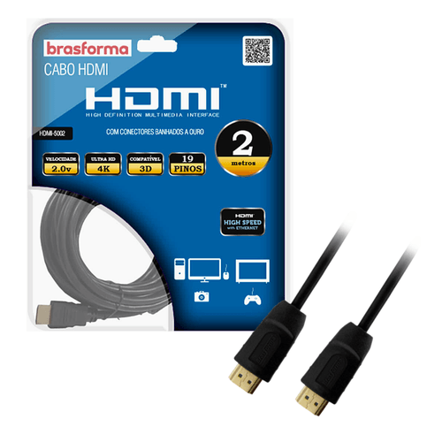 Cabo HDMI 2 4K 3D 1080p 2M HDMI5002 Brasforma
