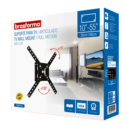 Suporte Para Tv Articulado Reforcado 10 Pol. A 55 Pol. SBRO120 Brasforma