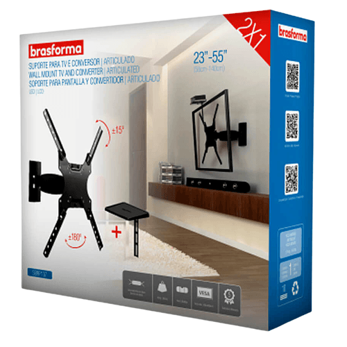Suporte Para Tv Articulado Reforçado Com Braço 23 Pol. a 55 Pol. SBRP137 Brasforma