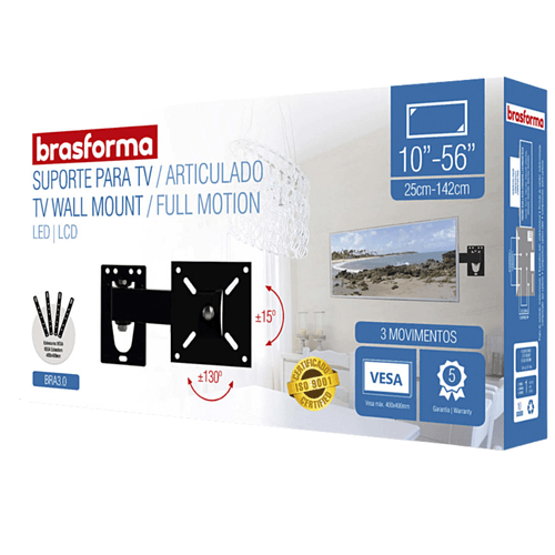 Suporte Para Tv Tri-Articulado Com Braco 10 Pol. A 56 Pol. BRA3.0 Brasforma