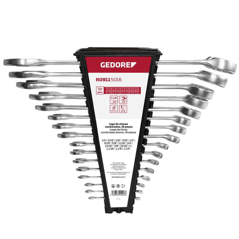 Jogo Chave Combinada 1/4 a 1.1/4 16 Peças R09115016 Gedore