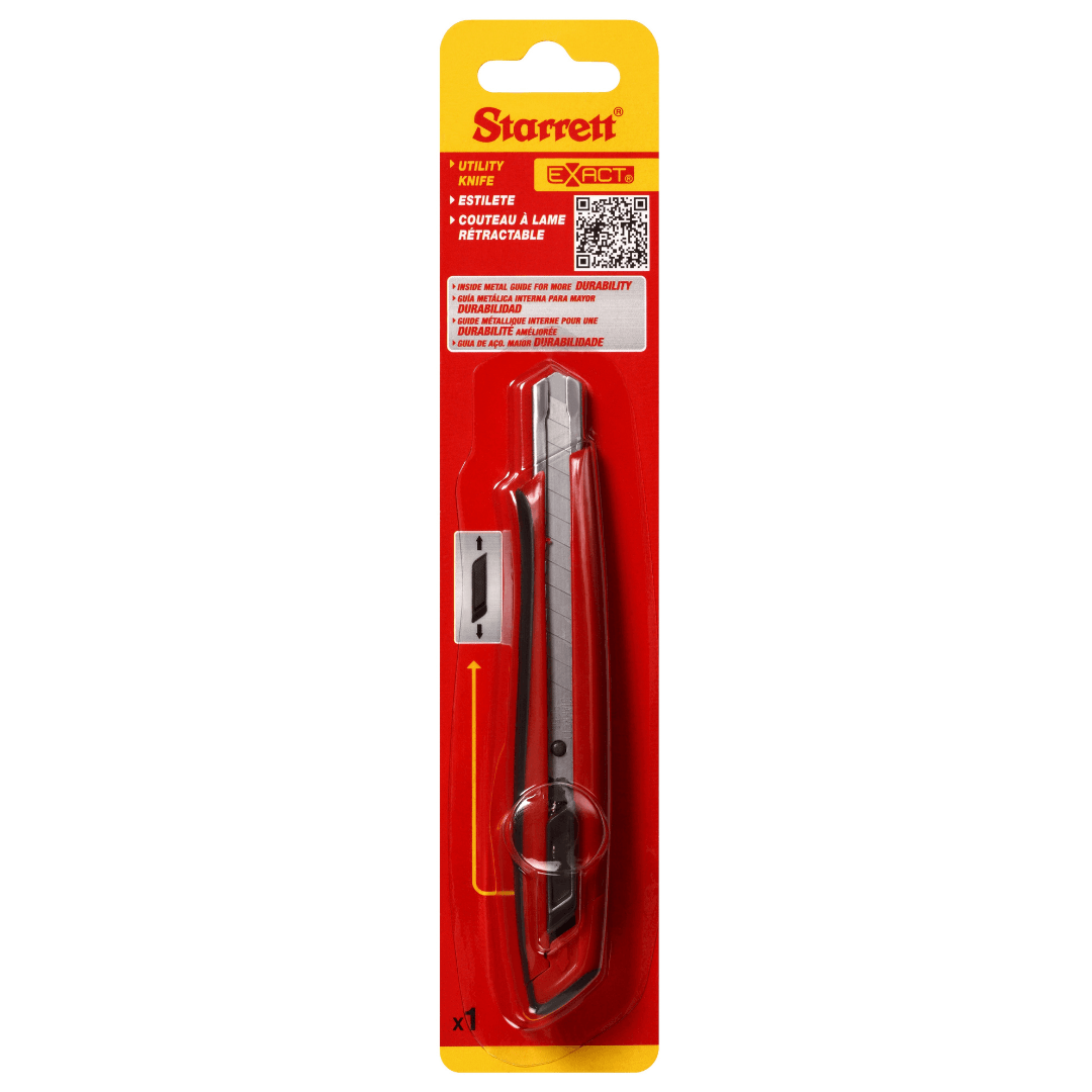 Cutter Profesional Starrett Exact - Color Rojo, Modelo KUX035-N, Cuchilla Acero Inoxidable, Seguro
