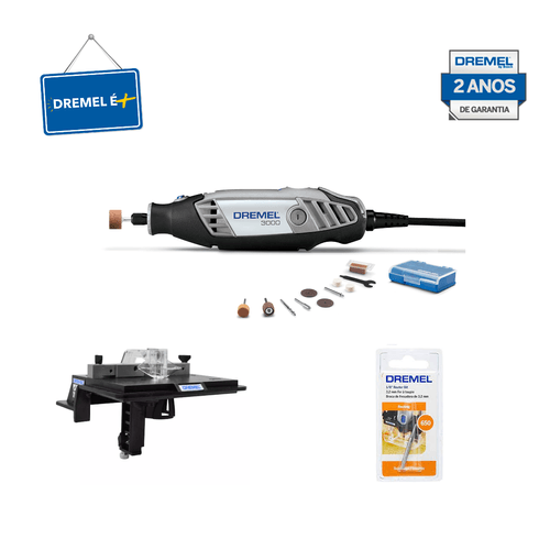 Dremel 3000 2 em 1 Micro Retífica + Tupia de Mesa + Fresa