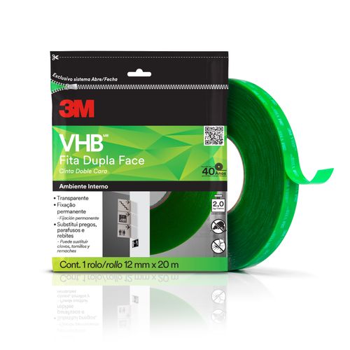 Fita 3M™ VHB™ Dupla-Face de Adesivo Transferível 4910 Transparente 12mm x 20m Embalagem Flow Pack