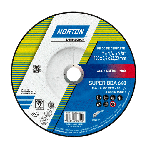 Disco Desbaste de Aço e Inox 180 x 6.35 x 22.23mm BDA640 Super Norton