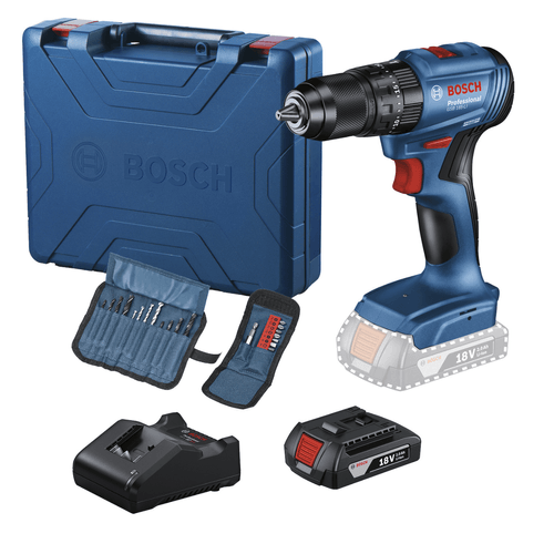 Furadeira Parafusadeira de Impacto 3/8" à Bateria GSB 185-LI 18V Com 1 Bateria e 1 Carregador + 23 Acessórios Bosch