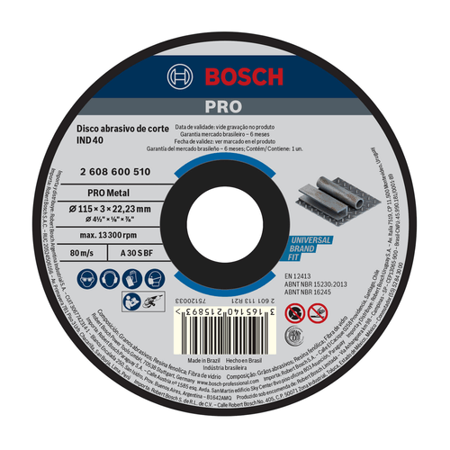 Disco de corte Bosch PRO Metal 115x3,0mm Reto